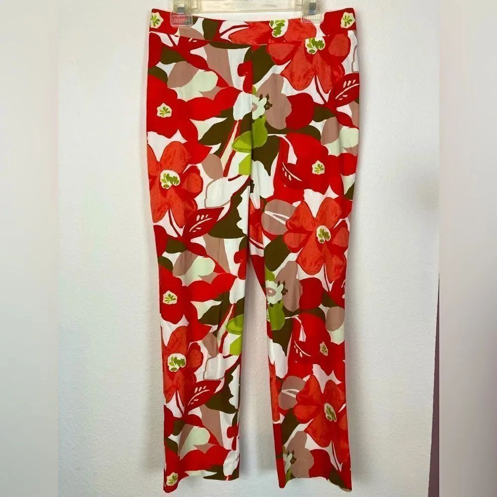 Natori Tropical Asian Floral High Rise Straight Leg Pants luxury fabric